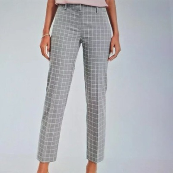 New Ann Taylor Loft The Riviera Pant Gray Plaid Slim Ankle 10p Petite Fitted